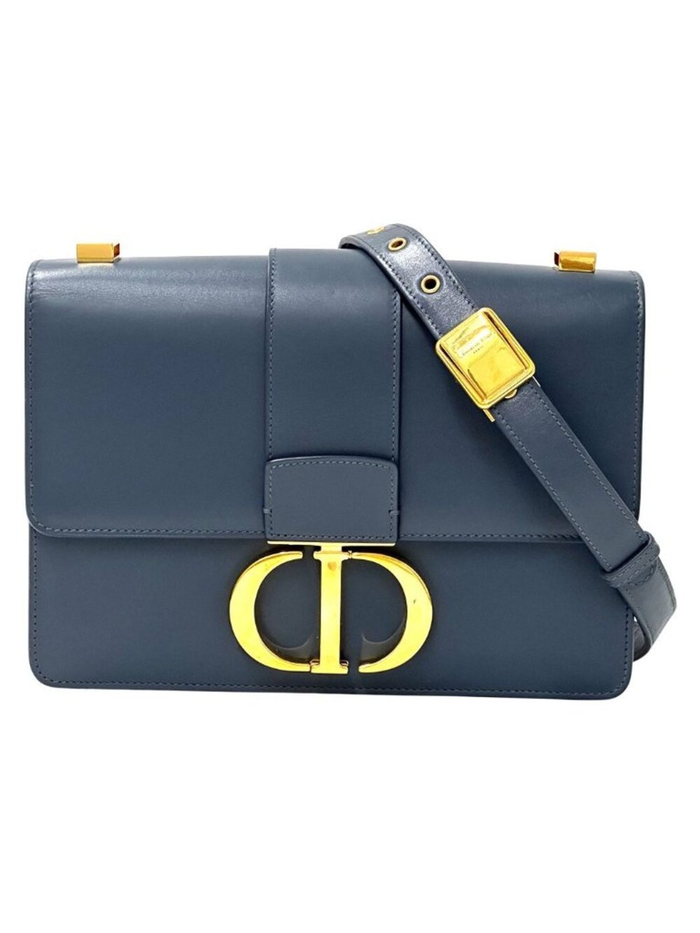 Dior Shoulder Bag Leather Blue Gold Compact Small